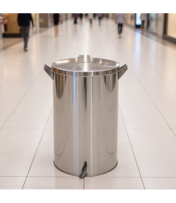 Lixeira Pedal e Alça 100L em Aço Inox