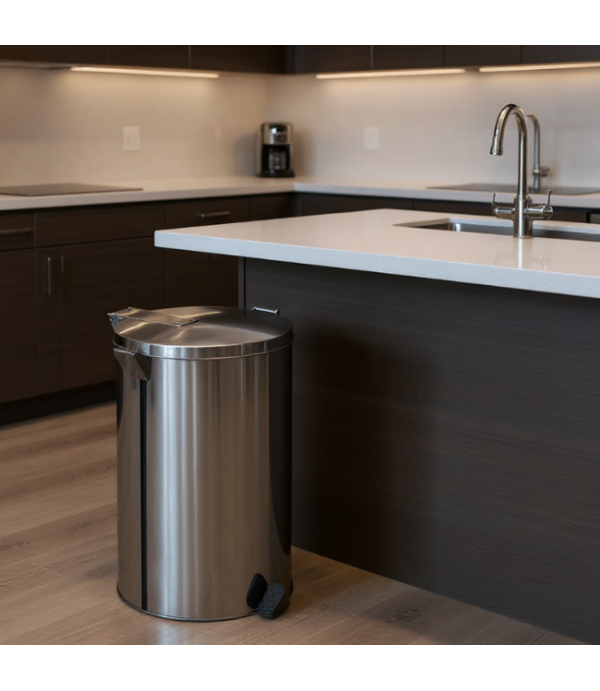 Lixeira Pedal e Alça 60L em Aço Inox