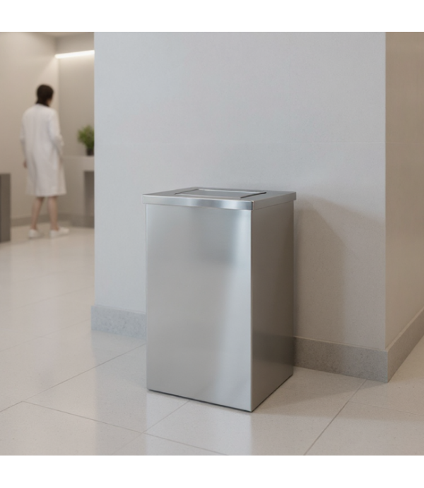 Lixeira em Aço Inox 100L Basculante Quadrada