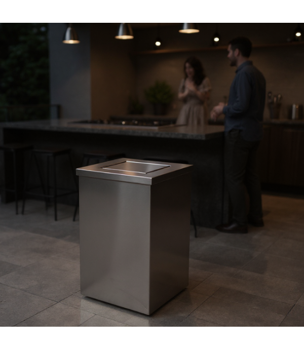 Lixeira em Aço Inox 50L Basculante Quadrada
