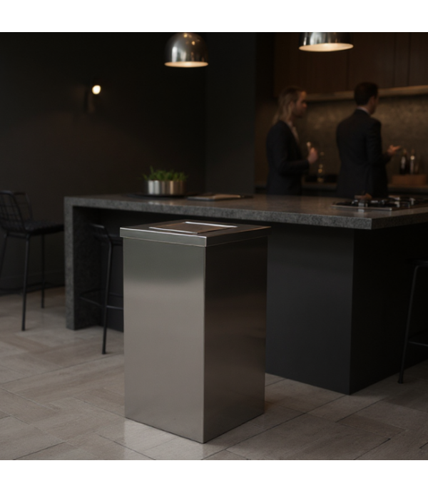 Lixeira em Aço Inox 100L Basculante Quadrada