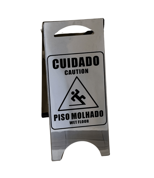 Placa Sinalizadora em Aço inox 'Piso Molhado'