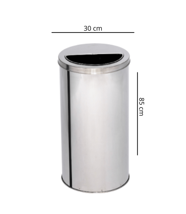 Lixeira em Aço Inox com Aro Meia Lua 60 L 30x85