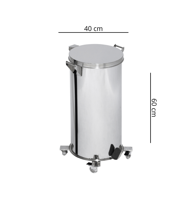 Lixeira Pedal, Rodízio e Alça 75L de Aço Inox 40x60