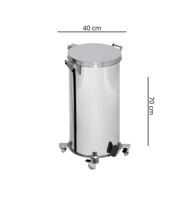 Lixeira Pedal, Rodízio e Alça 80L de Aço Inox 40x70