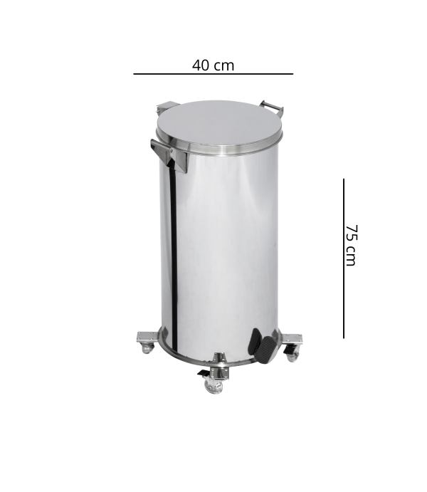 Lixeira Pedal, Rodízio e Alça 95L de Aço Inox 40x75