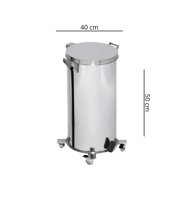 Lixeira Pedal, Rodízio e Alça 65L de Aço Inox 40x50