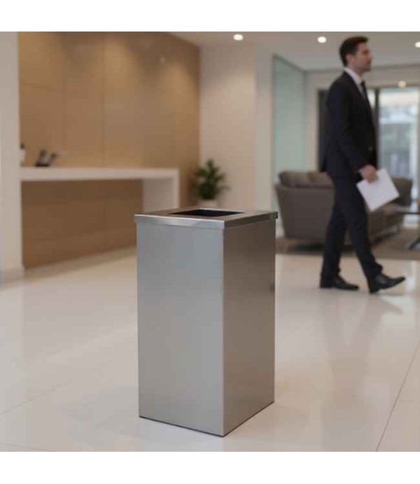 Lixeira Quadrada com Aro em Aço Inox 30 L 24x60
