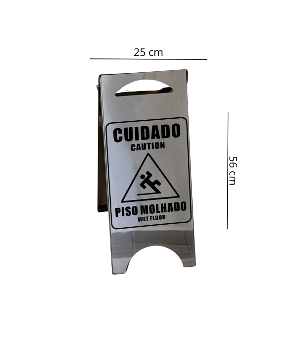 Placa Sinalizadora em Aço inox 'Piso Molhado'